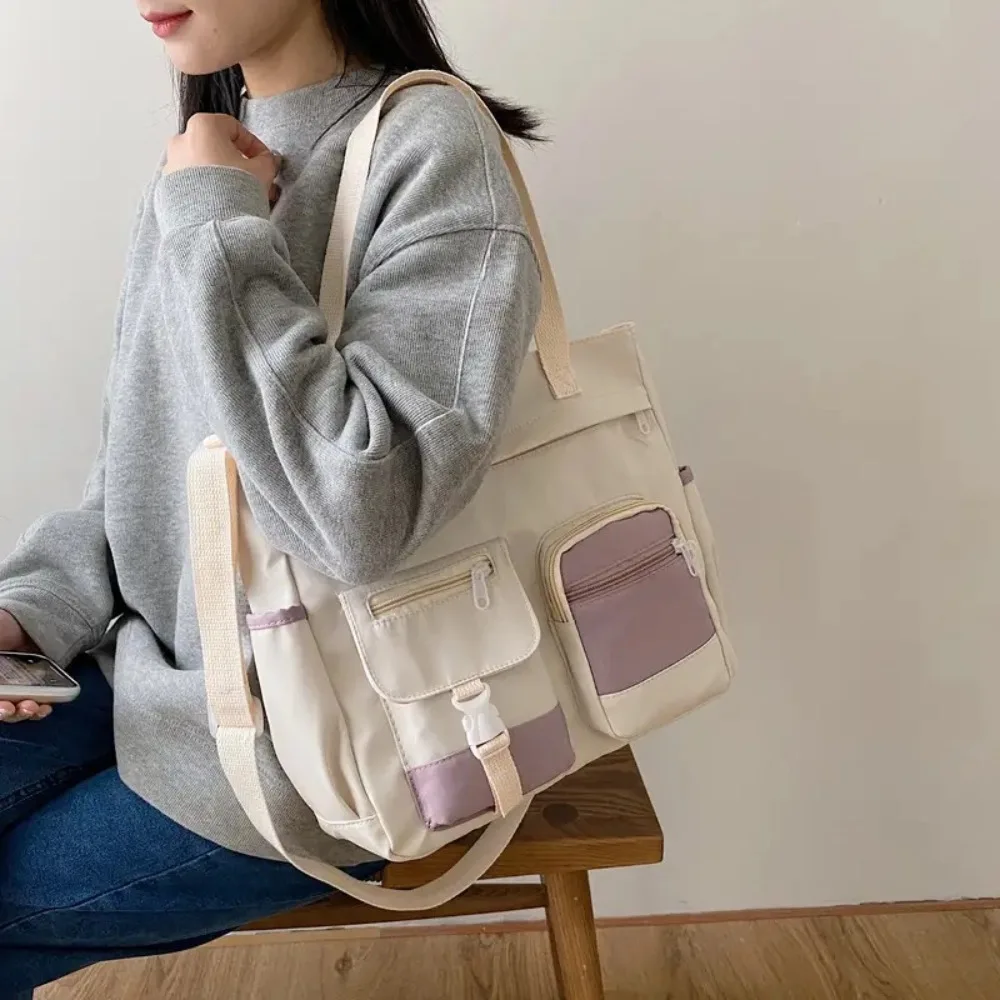 

Simple Nylon Canvas Tote Bag Harajuku Solid Color Student School Bag Large Capacity Korean Style Crossbody Bag Daily