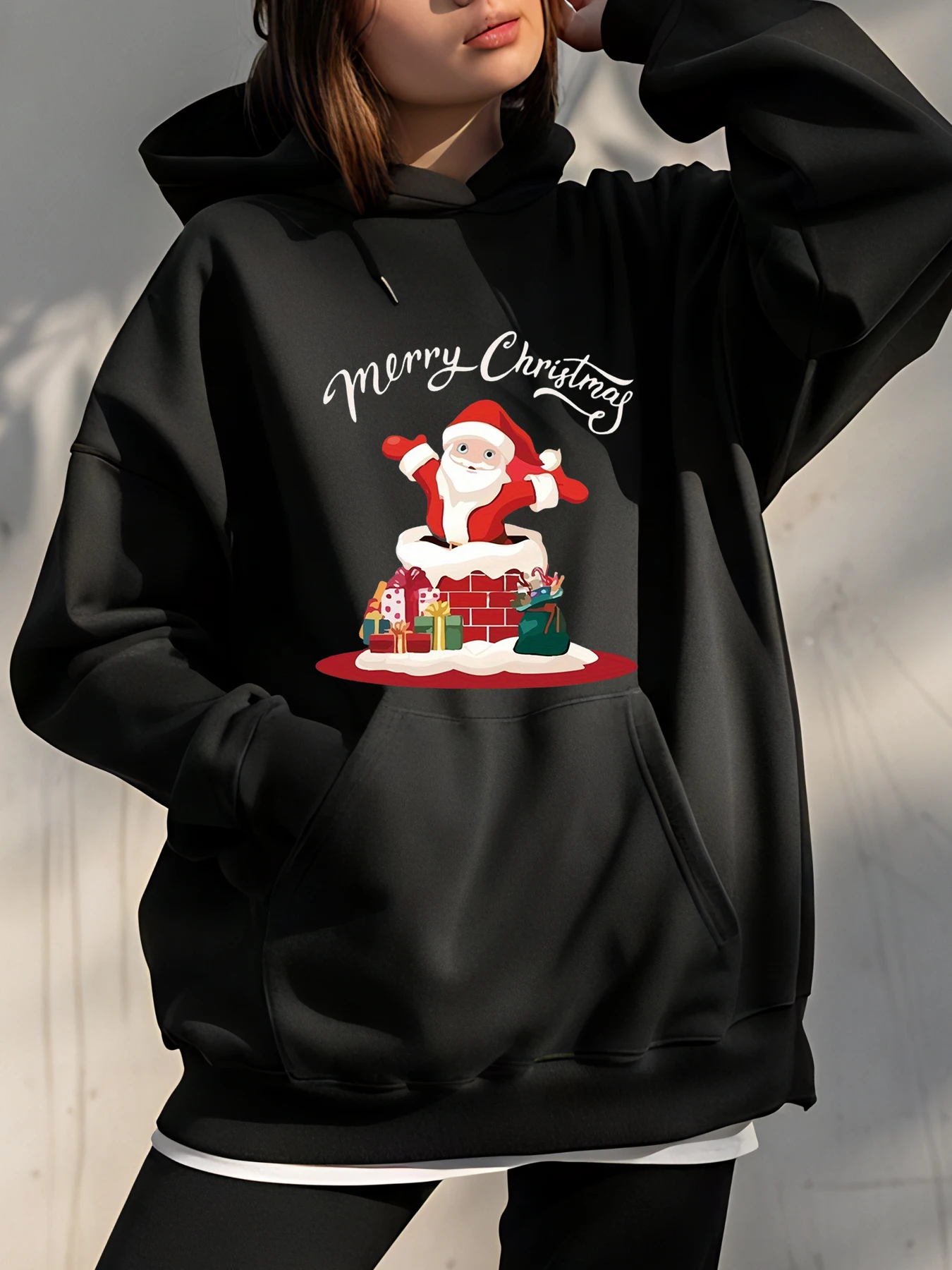 

Рождественская толстовка с принтом дымохода Санта-Клауса, толстовка унисекс, зимняя повседневная одежда для мужчин и женщин