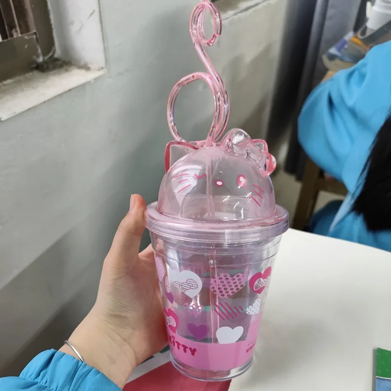 New Sanrio Hello Kitty Straw Cup Cute  Aesthetic Large Capacity Water Cup Fashion Anime Plastic Water Bottle Party Birthday Gift