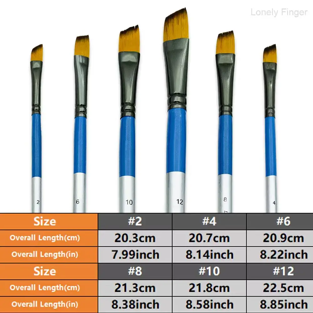 Kunstenaar penselen set, 6 stuks professionele hoekige penselen voor acryl aquarel olieverfschilderij, gezicht lichaam nagelkunst, ambachten