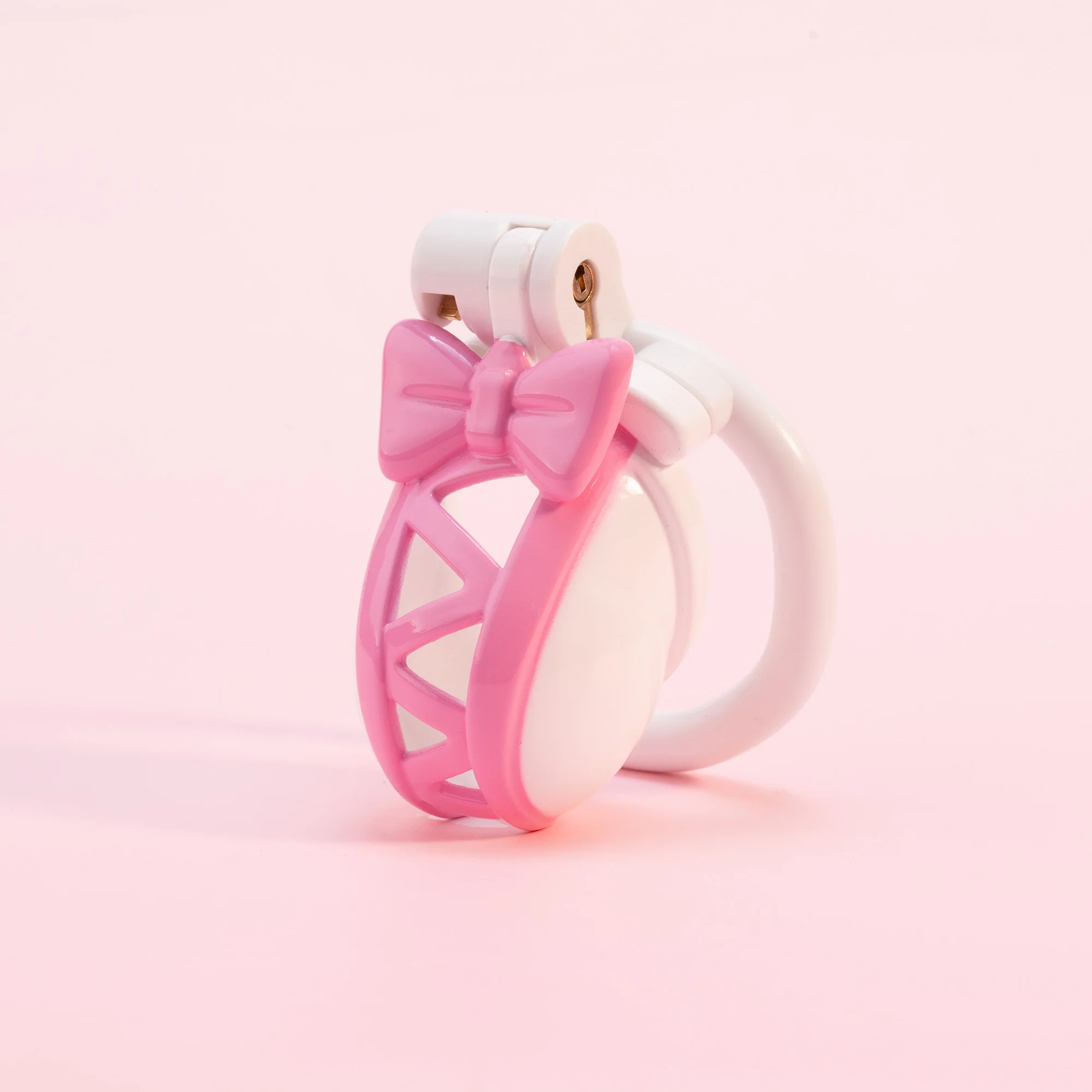 Small Pink Bow Two-Tone Craft Chastity Lock for Men, CB Lock, Cross-Dresser Chastity Device