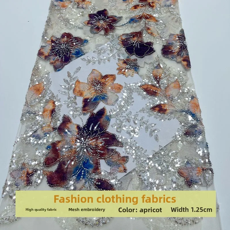 

Sequin Bead Flower Embroidery Lace Fabric for French Wedding Dress Clothing Design Cloth Diy By The Yard Sewing Material
