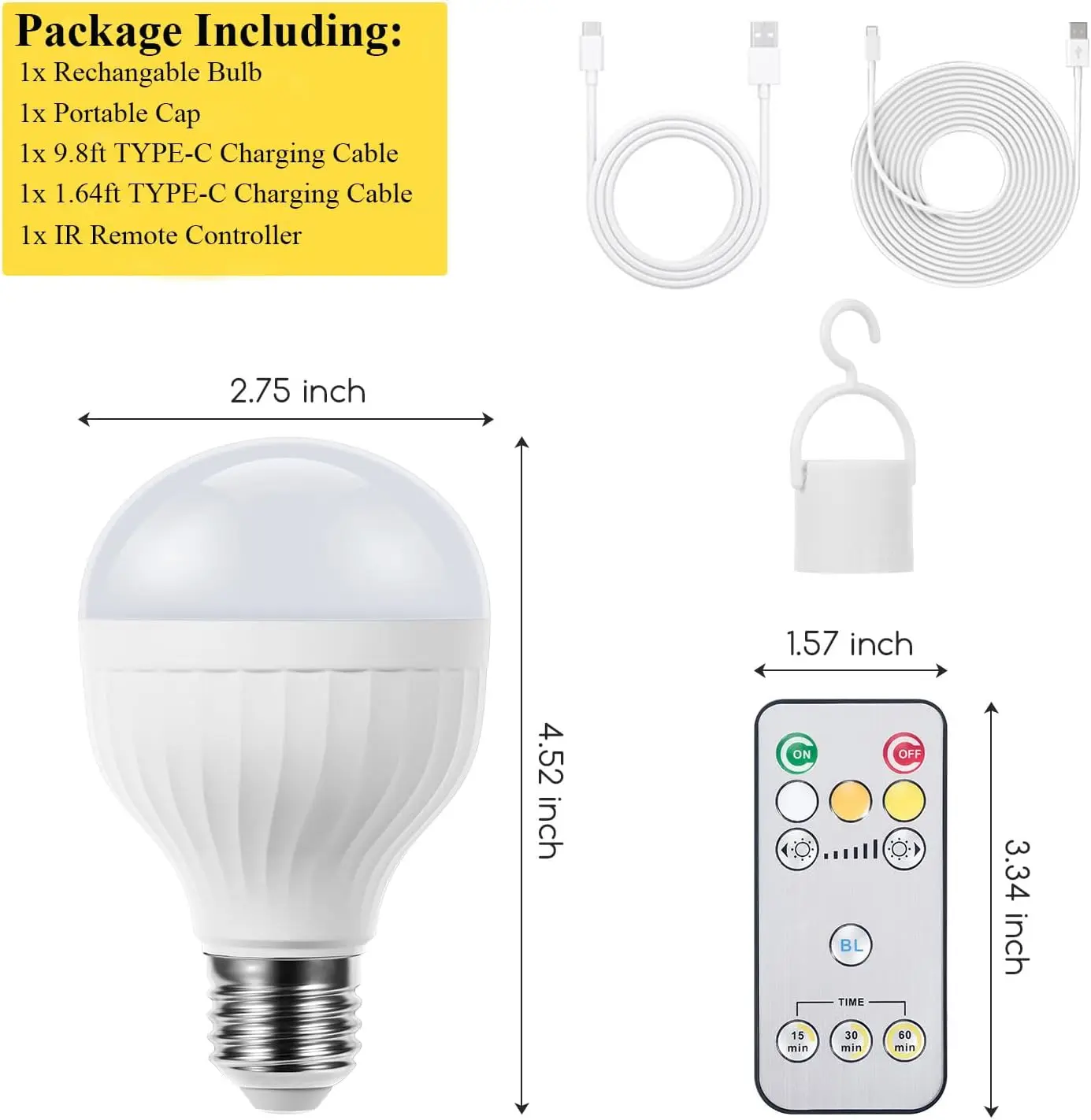 USB Rechargeable Light Bulbs with Remote, Timer Dimmable for Wall Wireless Sconce, Power Outage, Home