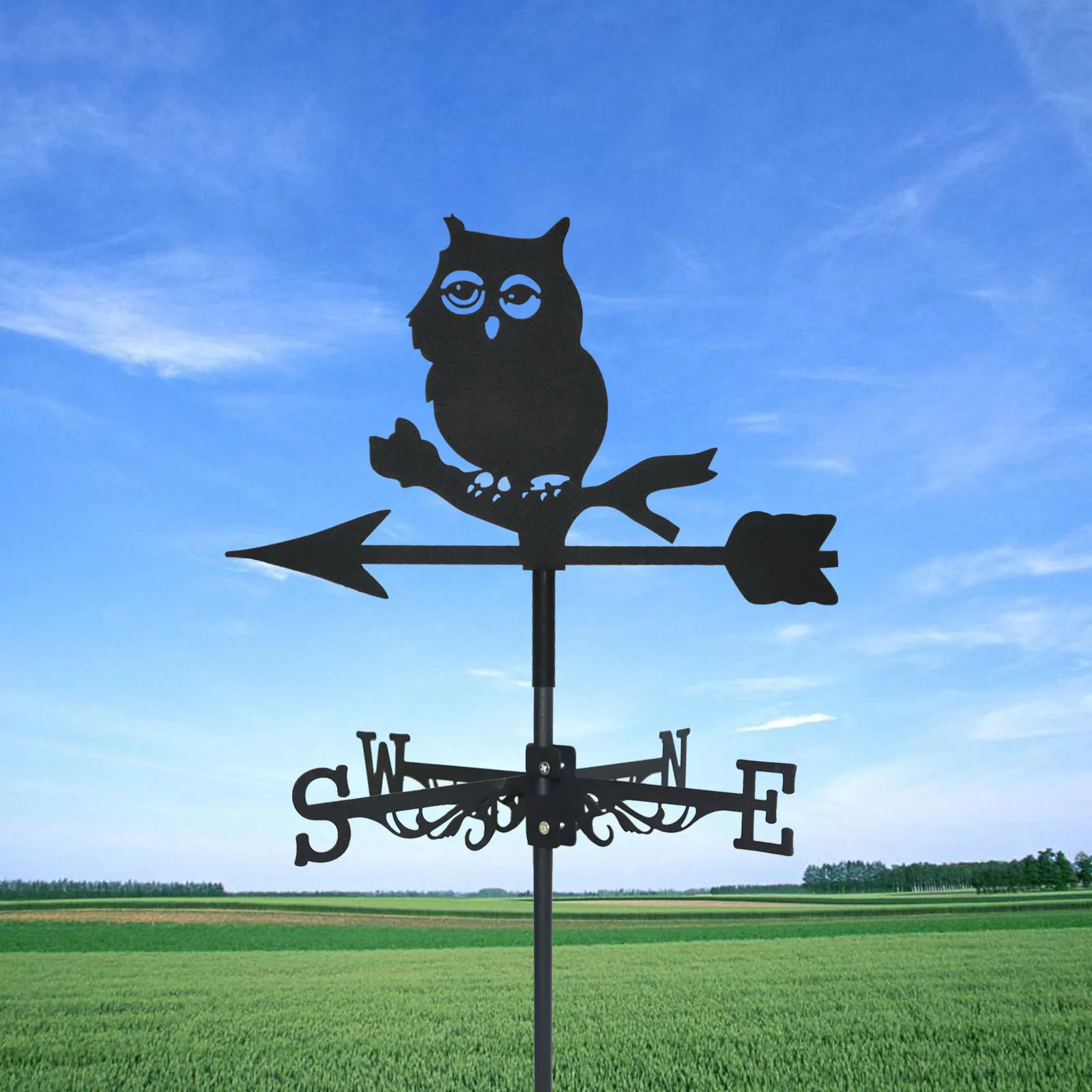 

Cute Owl Weathervane Silhouette Art Black Metal Creative Gift Wind Vanes Outdoors Decorations Garden For Roof Yard Building