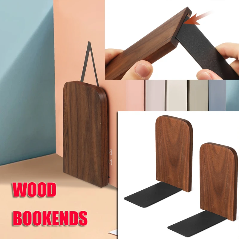 

2 Pcs Bookends Bookshelves Shelf Recipe Decor Decorative Office Bookshelves Stopper Walnut Holders Accessories Walnut Student