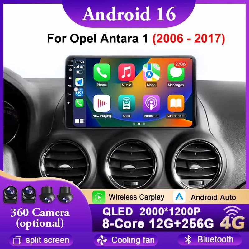 Android 16 Wireless Carplay Multimedia 4G WIFI For Opel Antara 1 2006 - 2017 Car Radio Stereo Player GPS Navi BT DSP Autoradio