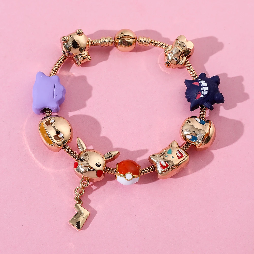 Japan Anime Pokemon Bracelet Kawaii Pikachu Gengar Squirtle Bulbasaur Pendant Diy Bangle Beads Charms Bracelet for Women