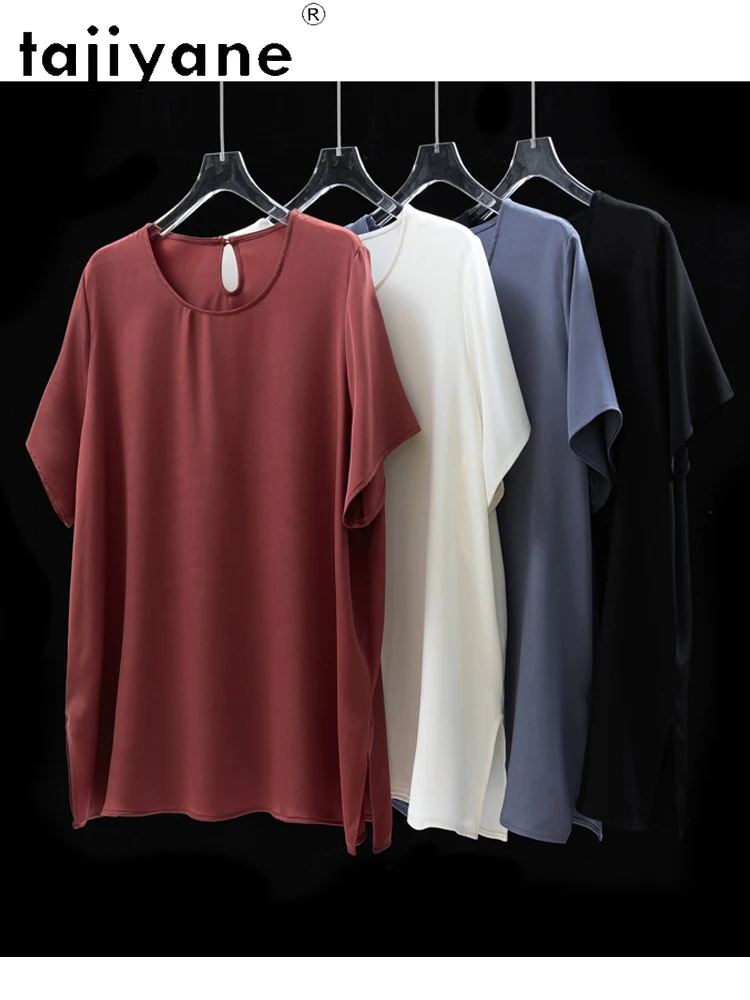 TAJIYANE 93% moerbeizijde T-shirts voor dames Elegante losse T-shirts met korte mouwen 26 mommes Zomertops 2025 Dameskleding Nous Diego Diego Diego