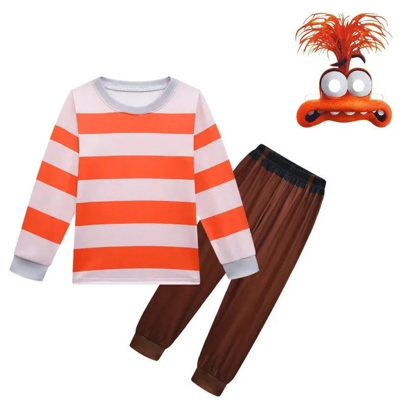 Conjuntos de sudadera con capucha de rol de películas para niños, Cosplay de dentro hacia fuera, ropa de ansiedad, sudadera informal, traje, sudaderas con capucha, pantalones, trajes con máscara