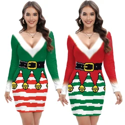 [You're My Secret] Women's Christmas Dresses Long Sleeve Cartoon Cute Print Women Dress Long Sleeve Xmas Party Bodycon Dresses