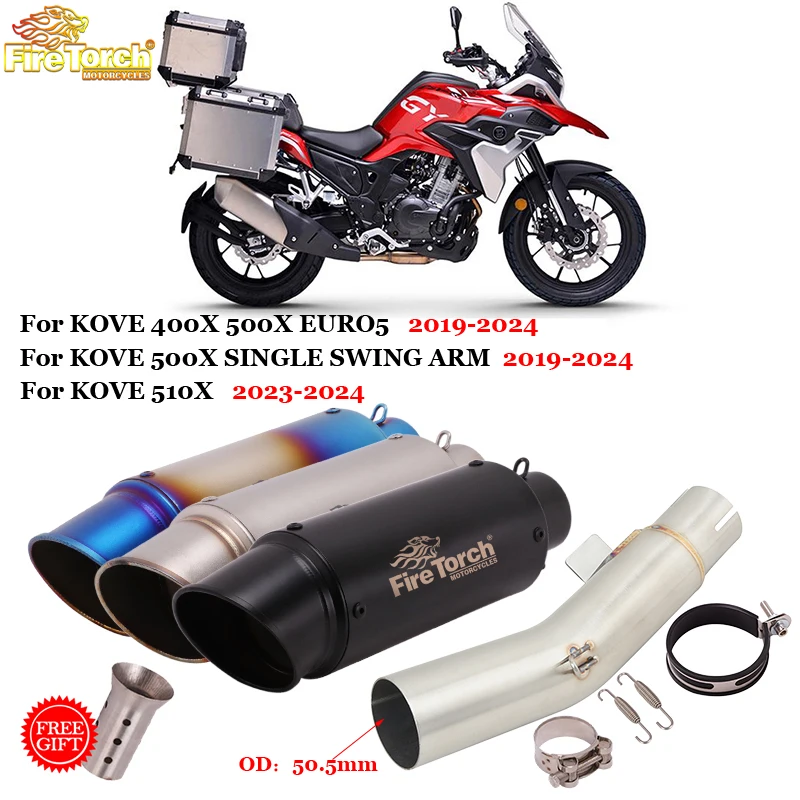 For KOVE 400X 500X 510X EURO5 SINGLE SWING ARM 2019 - 2024 Motorcycle Exhaust Modified Mid Link Pipe 51mm Espace Moto DB Killer