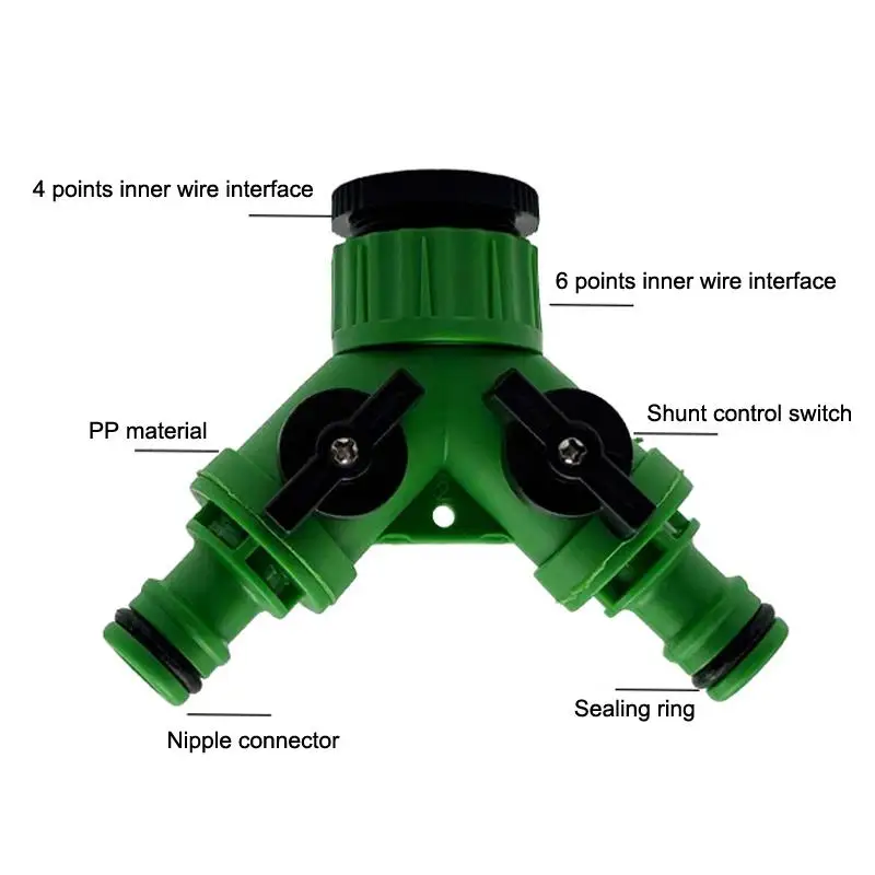 Plastic Y-Type 3 Way Garden Water Hose Splitter, Dual Outlet Pipe Adapter With Independent Switch Valve For Irrigation