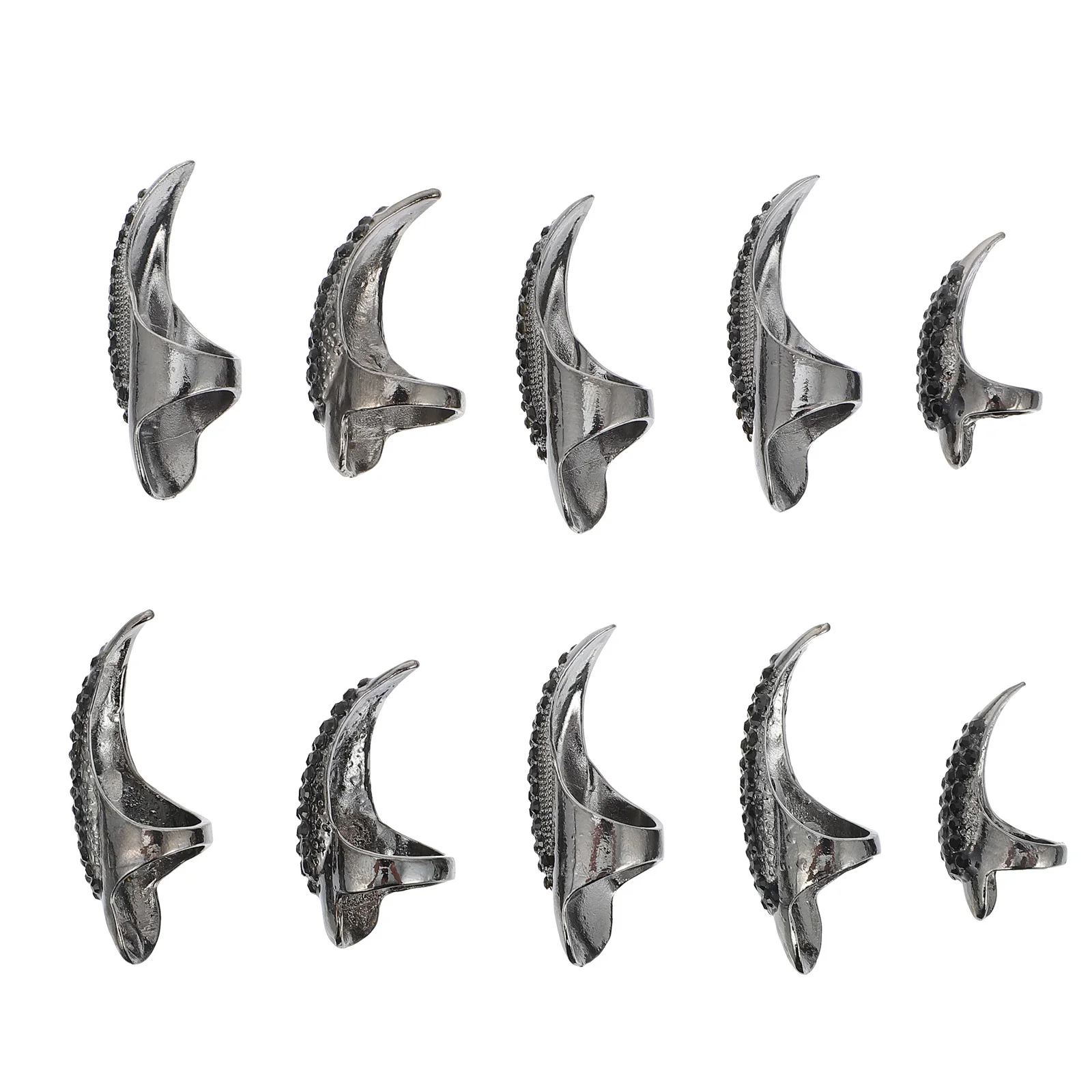 10 szt. Pierścieni na paznokcie w kształcie kocich pazurów z cyrkoniami, gotyckie punkowe pierścienie na paznokcie, akcesoria na Halloween i imprezy kostiumowe