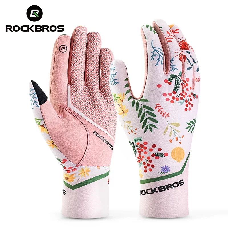 ROCKBROS Women's Gloves Spring Autumn Long Finger Touch Screen Cycling Gloves Mountain Bike Road Bike Bicycle Gloves MTB Female