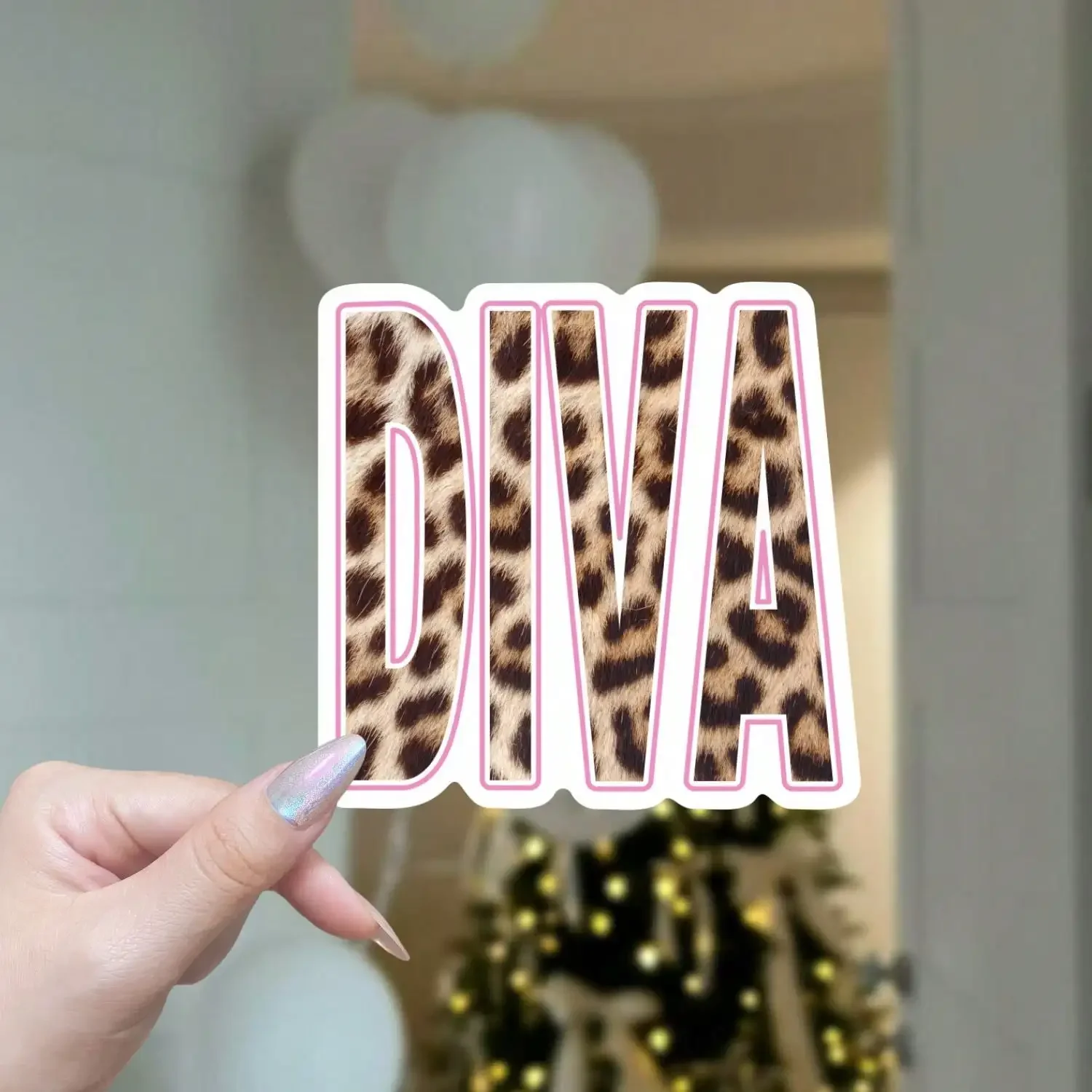 Leopard Print DIVA Sequin Star Vinyl Sticker Waterproof For Car Laptop Water Bottle Decor