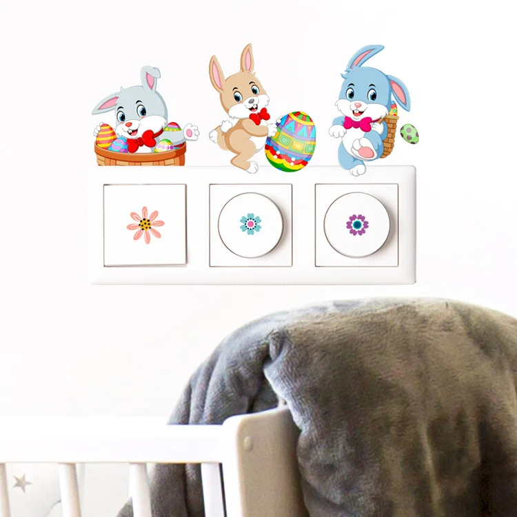 Cartoon Osterhase Schalteraufkleber Kinderzimmer Dekoration Wandtattoos Schlafzimmer Selbstklebende Heimdekoration Tapete Niedliche Tier-Wandmalerei – Detail 5