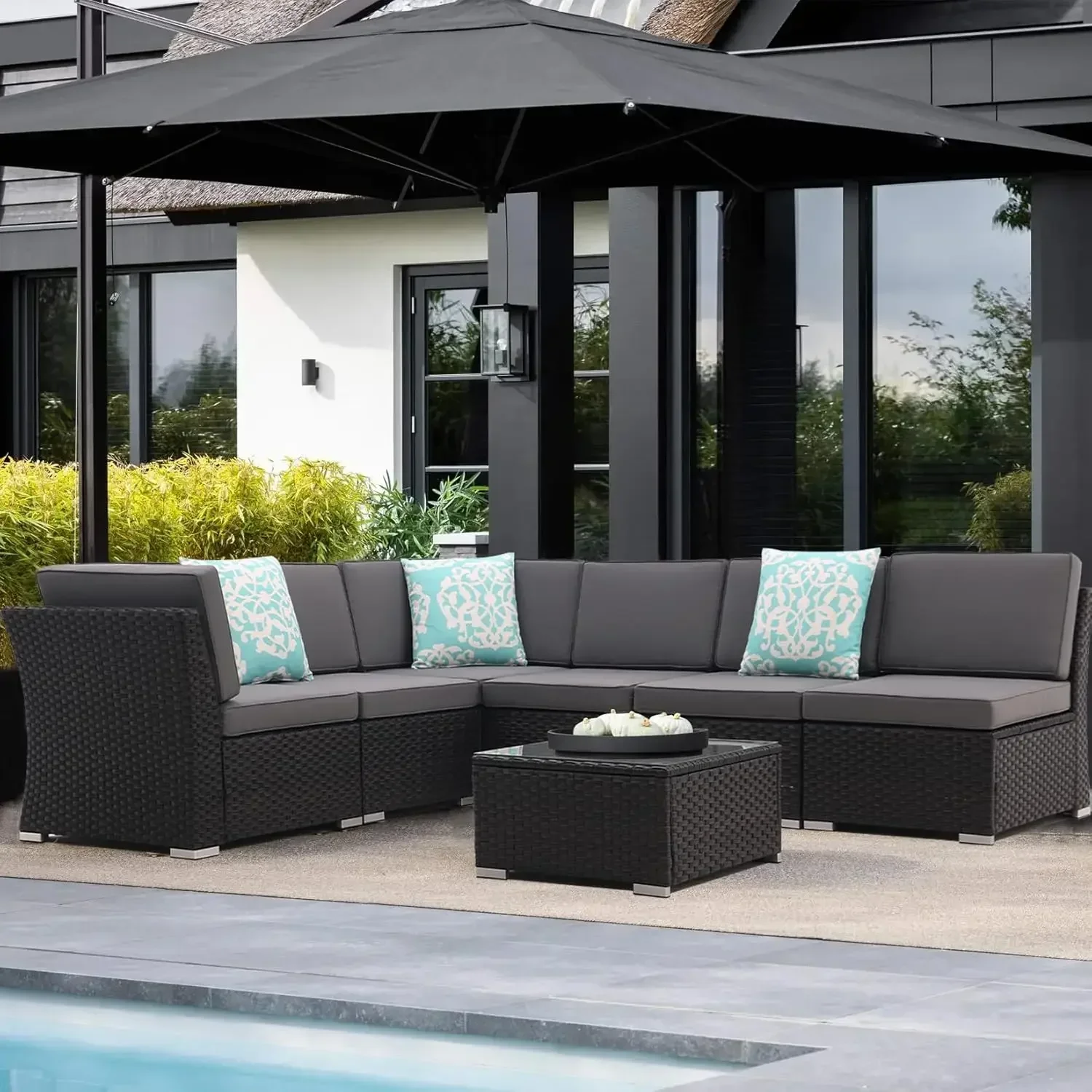 

Long - lastingSofa Set with Coffee Table Outdoor Sectional Set Patio Conversation Set Patio Furniture Sets All Weather PE Rattan