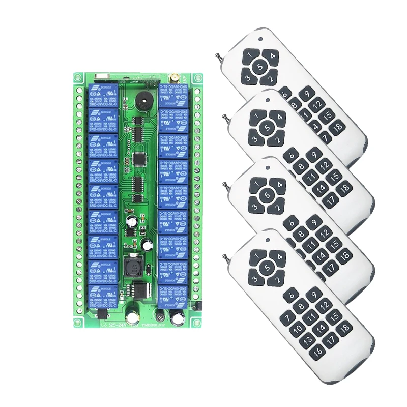 Inteligentny dom DC12V 24V 18 CH 18CH pilot bezprzewodowy RF System przełączania światła silnika nadajnik + odbiornik/lampa/drzwi garażowe