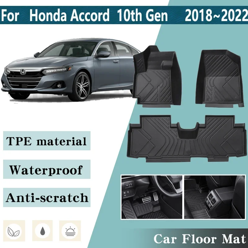 for Honda Accord 10th Gen Accessories 2018~2022 LHD TPE Car Floor Mats Foot Liner Storage Pads Custom Waterproof Rug Accessories