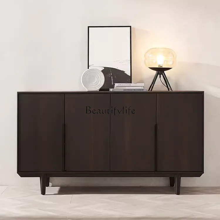 

Italian solid wood smoked side cabinet modern home decoration locker
