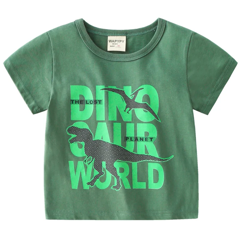 4 Pieces Per Pack Summer Baby Boy Cotton Clothes Children Cartoon Dinosaur Printed Shore Sleeve T-shirts Kid Breathable Top
