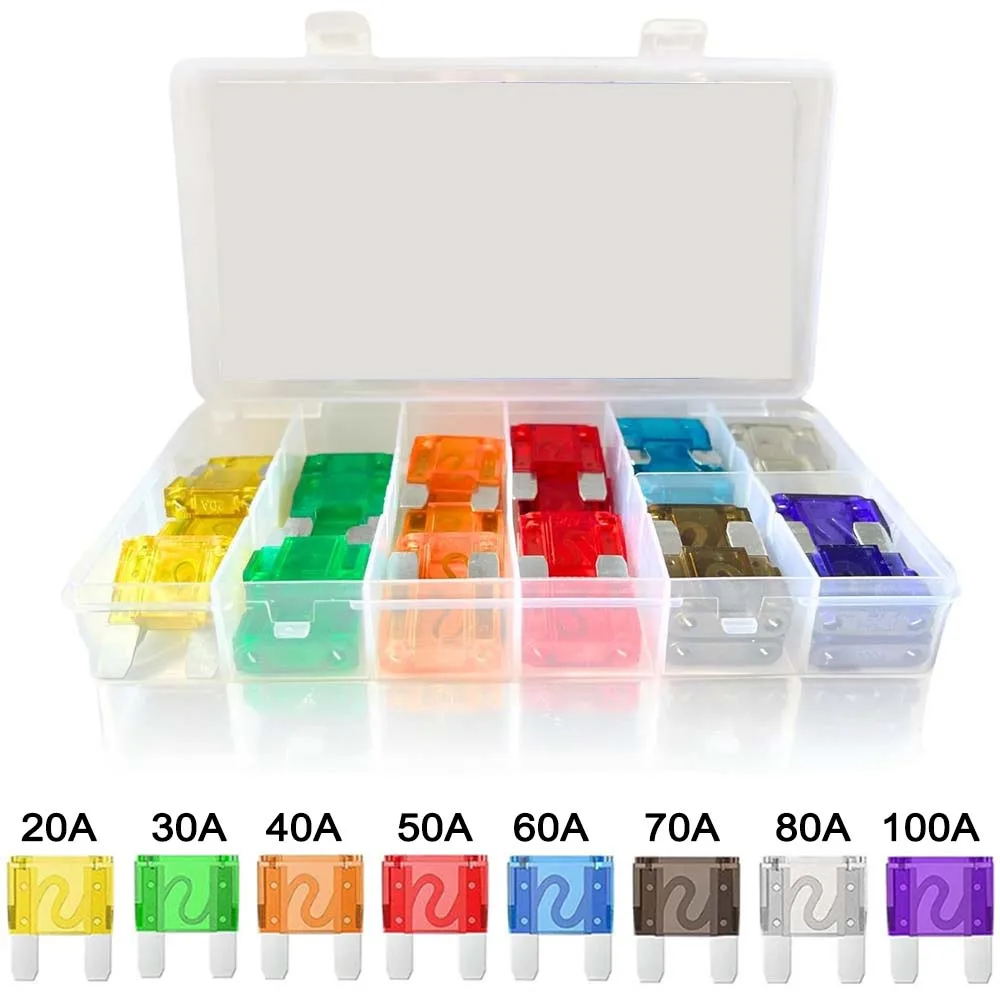 

Ассортимент предохранителей Maxi Blade, 36 шт., 20A 30A 40A 50A 60A 70A 80A 100A 32V Предохранитель с большим лезвием для мотоцикла/лодки/грузовика