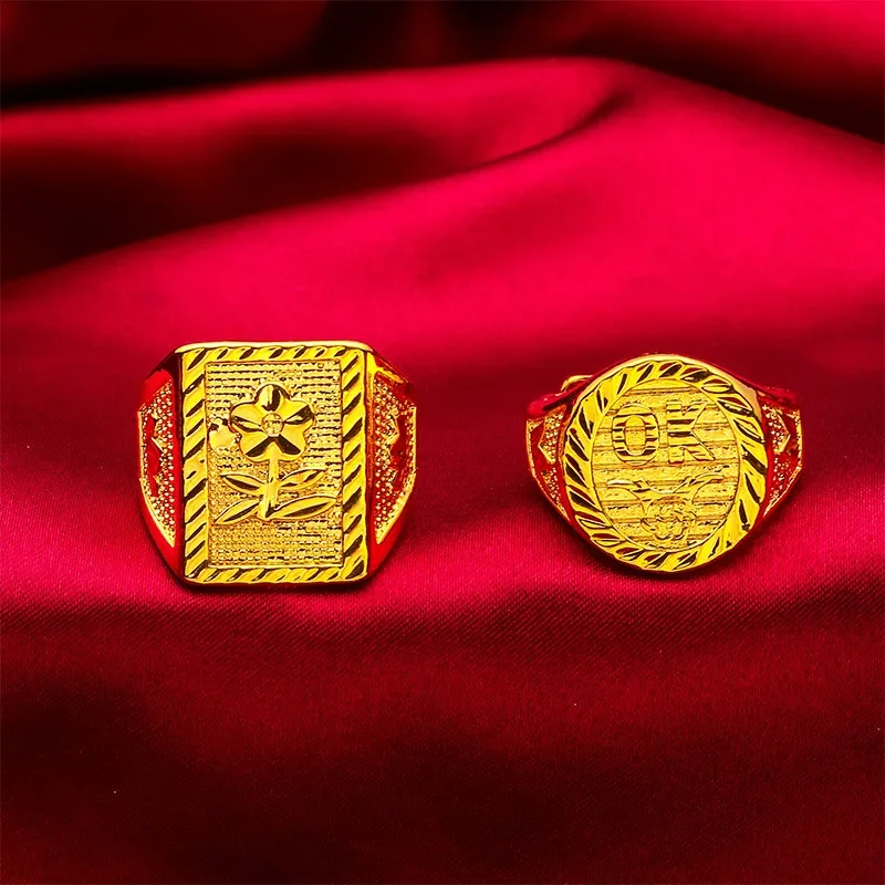 NovaGlod OK Flower Ring for Men, 24K Gold, AU999 | 3D OK gesture with petal texture, matte confidence for business meetings.