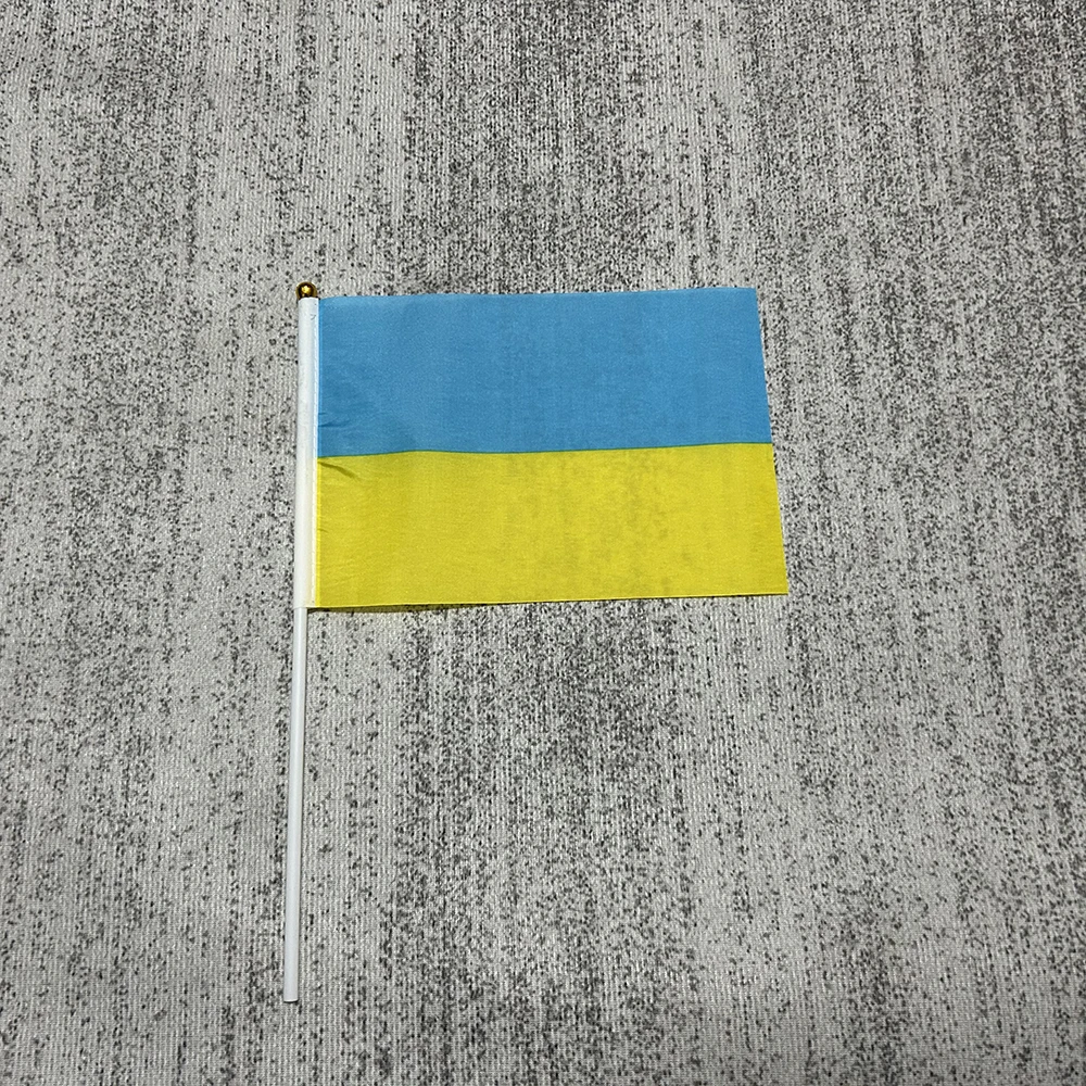 Ukraine National Flag 21*14cm 100pcs/pack polyester flag hand waving flags with Plastic Flagpoles for decoration