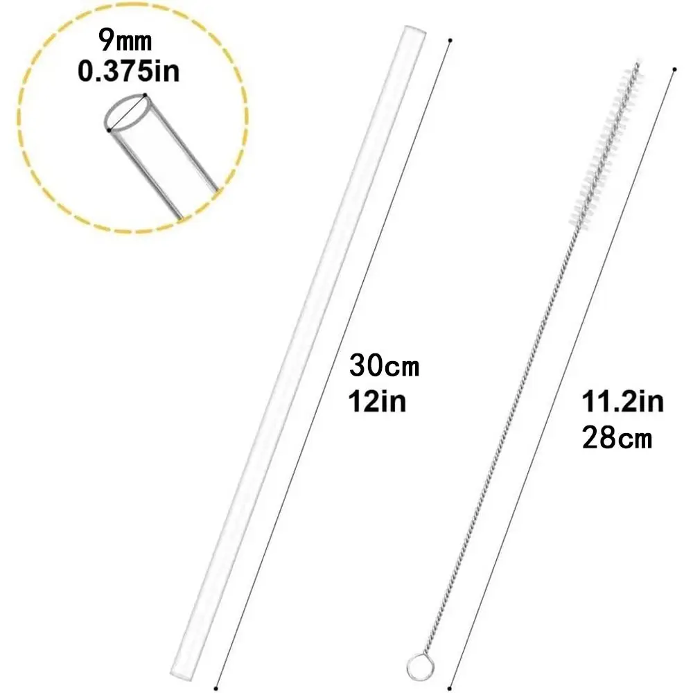 1Sets Durable Straight Plastic Straws Drinking with Brush Cup Straw Reusable 9mm Replacement Straw