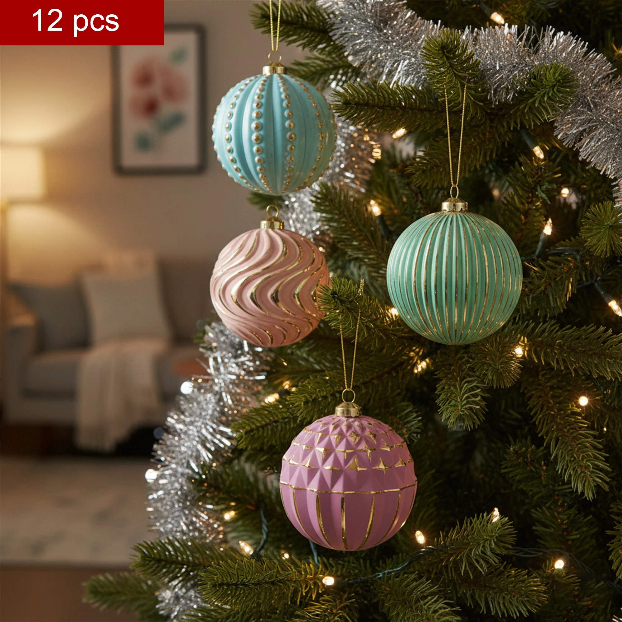 

Shiny Christmas Ball Ornaments Set of 12 Glittering Christmas Tree Decorations for Holiday Festive Season