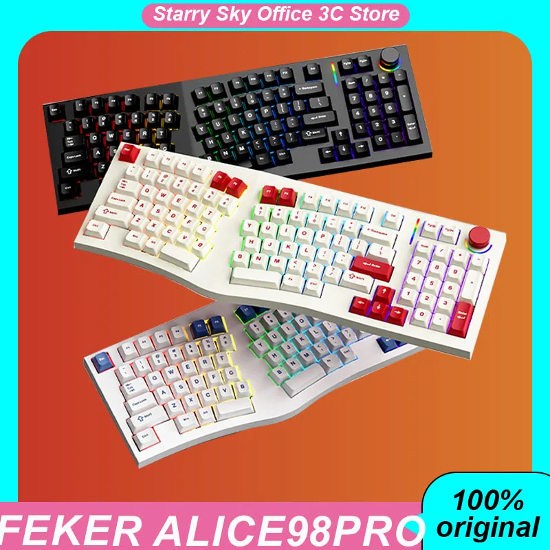 Feker Alice98pro Mechanical Keyboard Ergonomics Wireless 3mode Multi Functional Knob Hot Swap Rgb Customized Gaming Keyboard