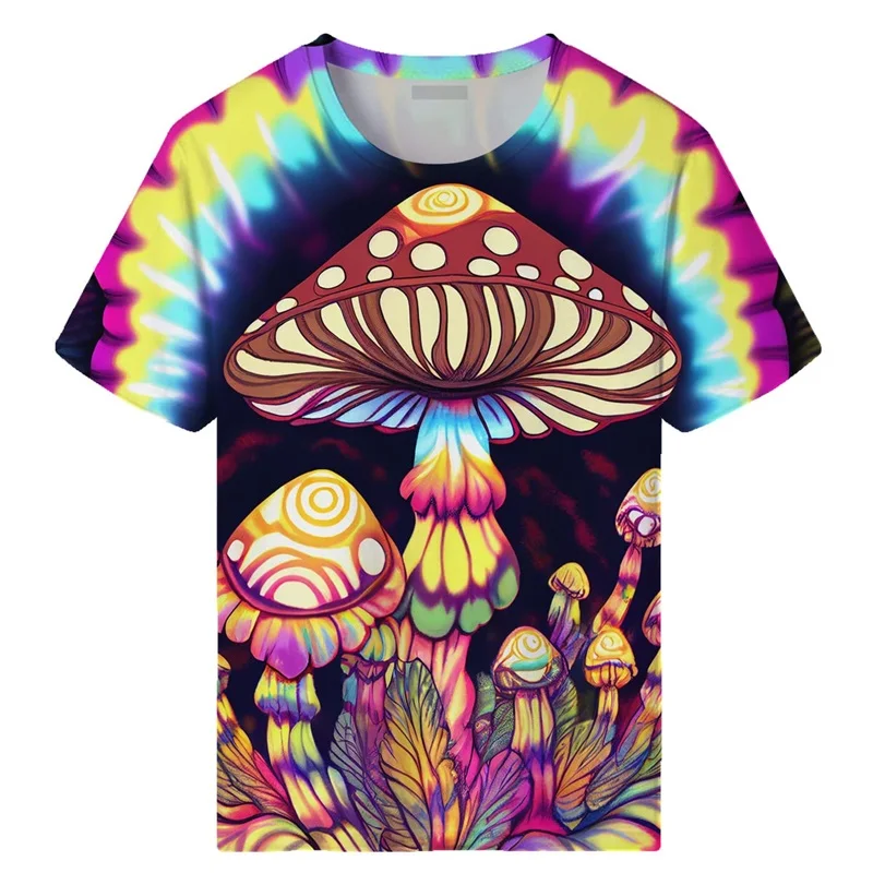 3D Full Print Novelty Magic Mushroom Graphic Tshirt Mens Casual Short Sleeve Crew Neck Tee Tops Kids Oversized Funny Tshirts