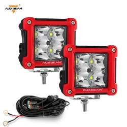 Auxbeam 3 Inch LED Square Work Light w/ Harness Off Road ATV Fog Driving Lamp Flood Light 20W 6500K IP67 Waterproof White