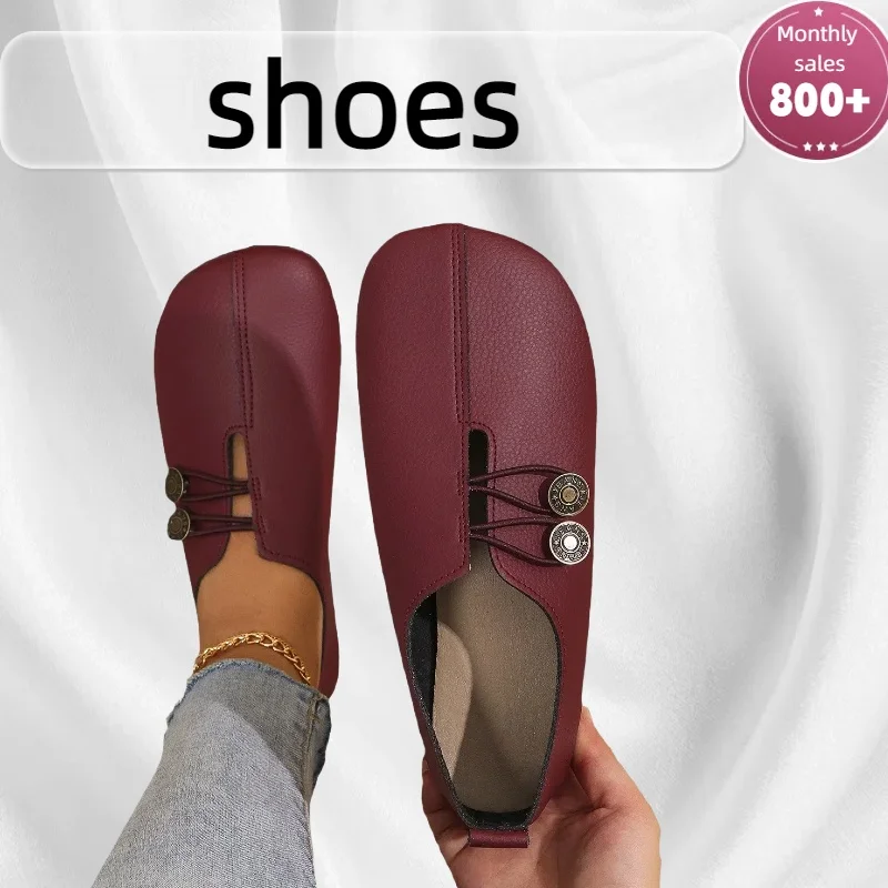 

​​Plus-Size Women's Slip Ons 2025 New Soft Genuine Leather Flats Round Toe Breathable Summer Shoes for Wide Width Comfortable​​
