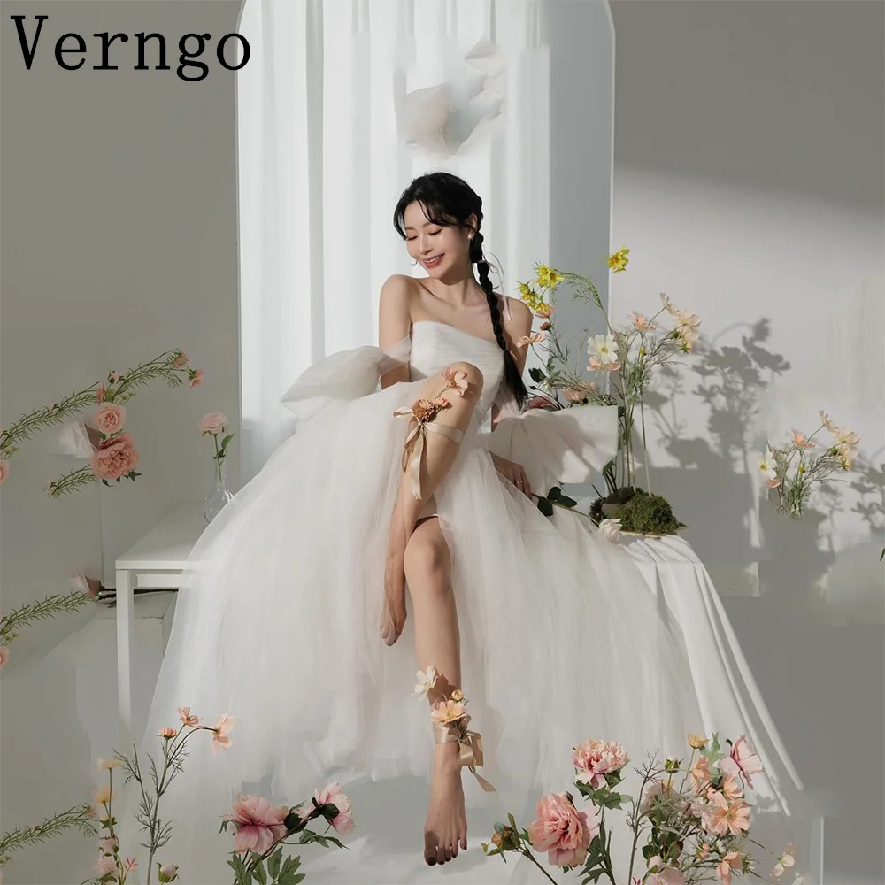 

Verngo White Tulle Wedding Dress Women Simple A Line Bride Party Dress 2024 Korea Photograph Formal Bridal Gowns