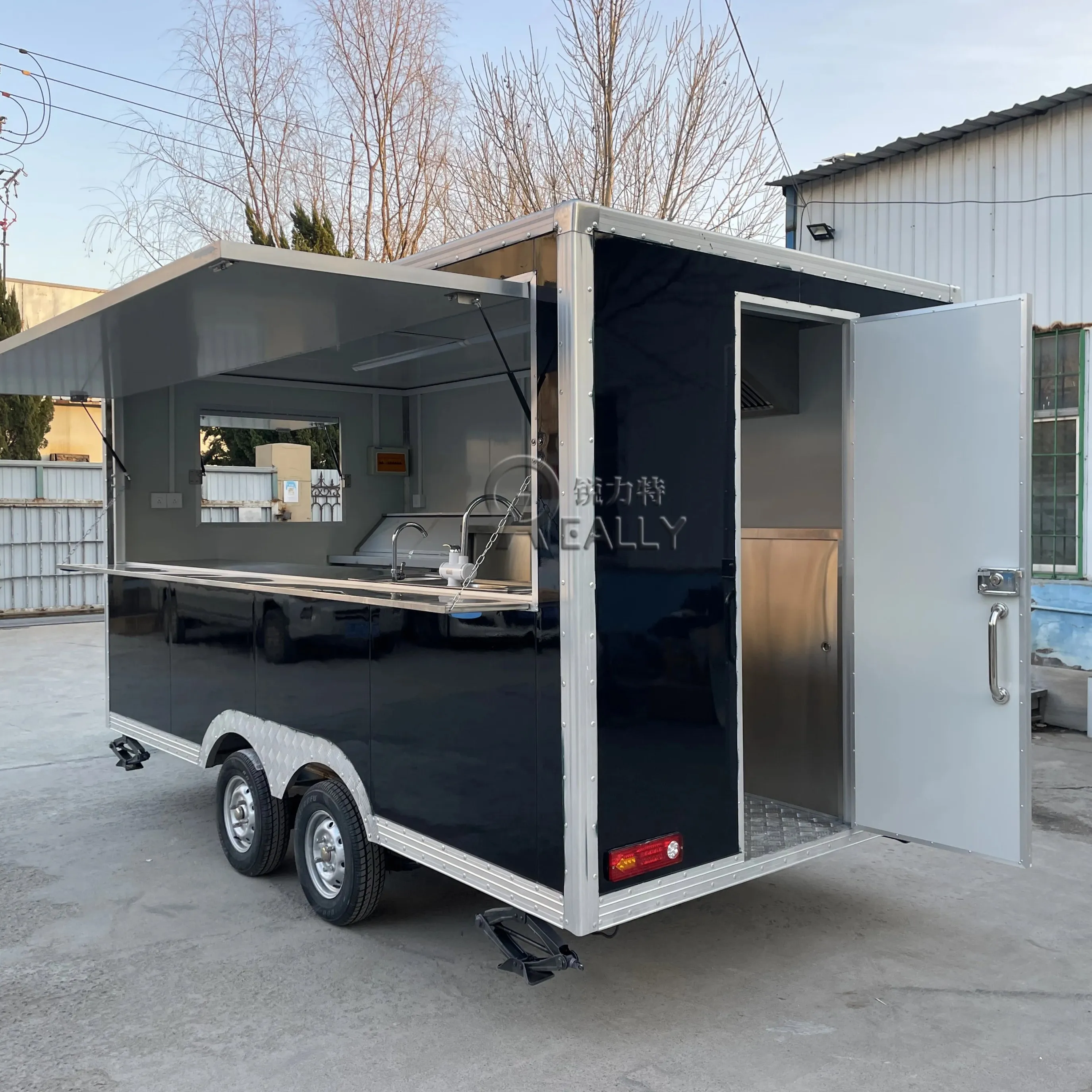 Food Trailer Hot Dog Pizza Kiosk Fully Equipped Coffee Snack Cart Mobile Kitchen Concession Fast Food Truck Trailer