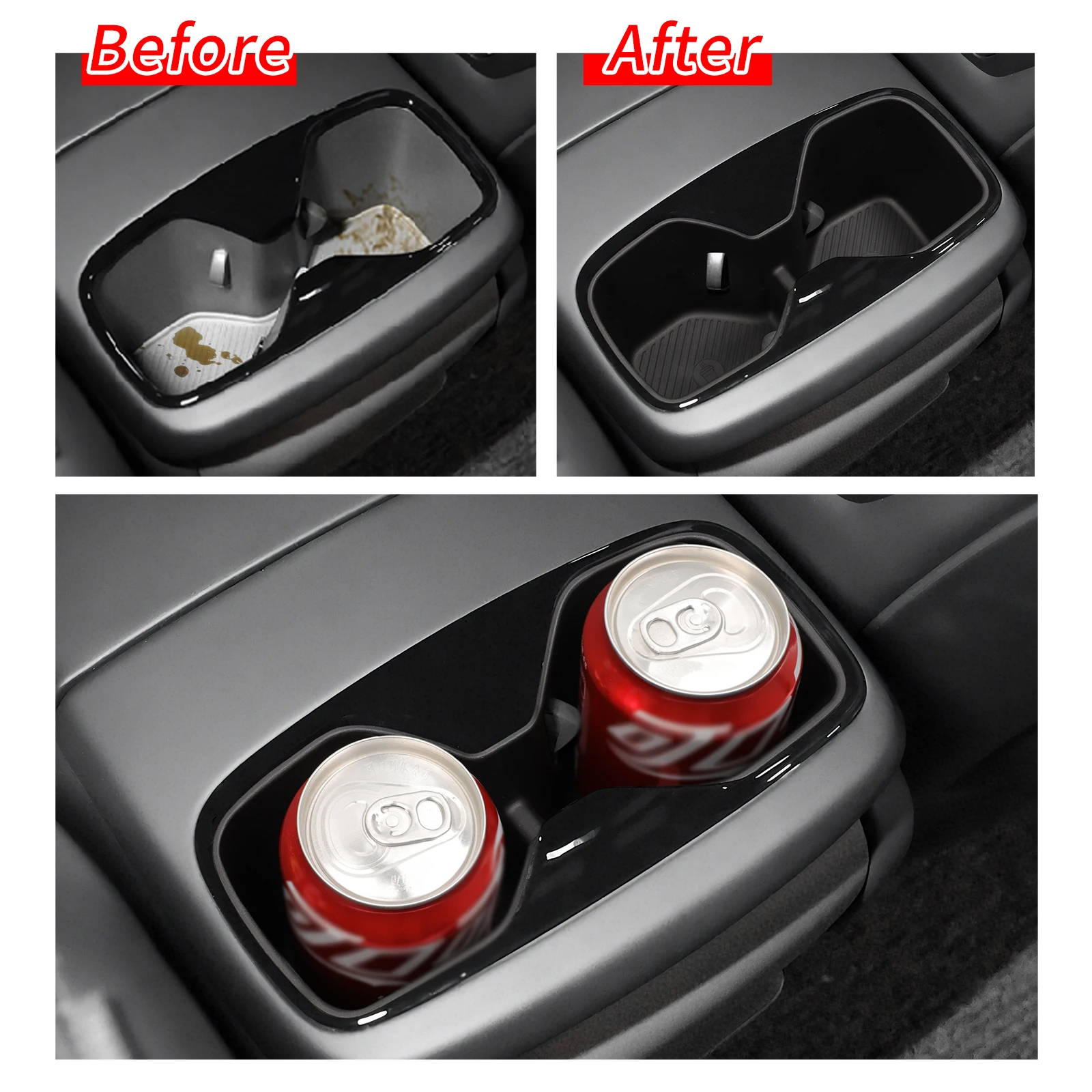 ZUNDUO Cup Holder for Kia EV9 2024-2026 Car Armrest Storage Box Rear Shock-Absorbing Cup Tray Tidying Car Accessories Black TPE