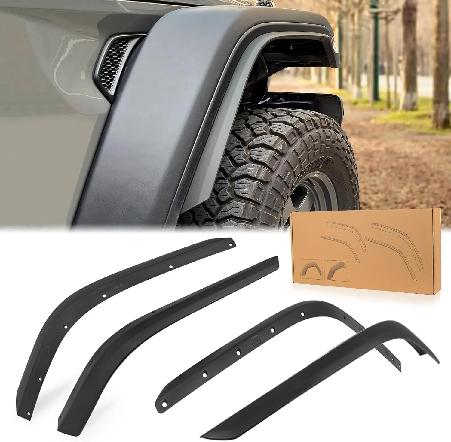 Front & Rear Fender Flares Compatible with 2020-2023 Jeep Wrangler Gladiator JT Mojave & Rubicon Off-Road Wheel Flares Liner