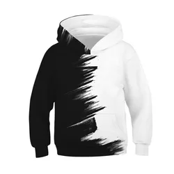 Sudaderas con capucha con estampado 3D de paisajes blancos y negros para niños, sudadera para adolescentes, ropa de invierno, Jersey informal de manga larga para niños, Tops para niños