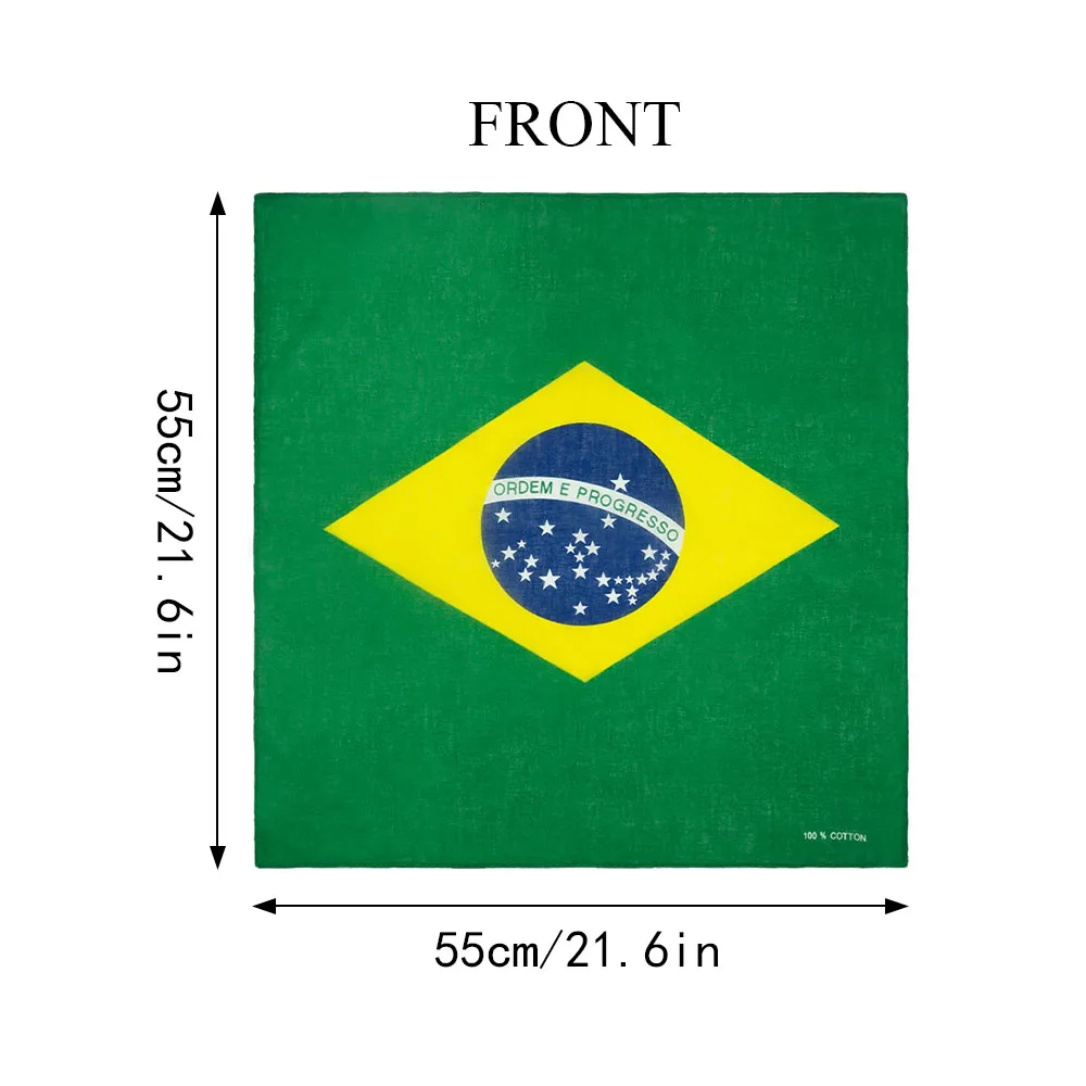100% Cotton Flag of Brazil Bandana Women Running Cycling Headwear Brazilian Flag Kerchief Men Hip Hop Headwrap Face Cover Mask