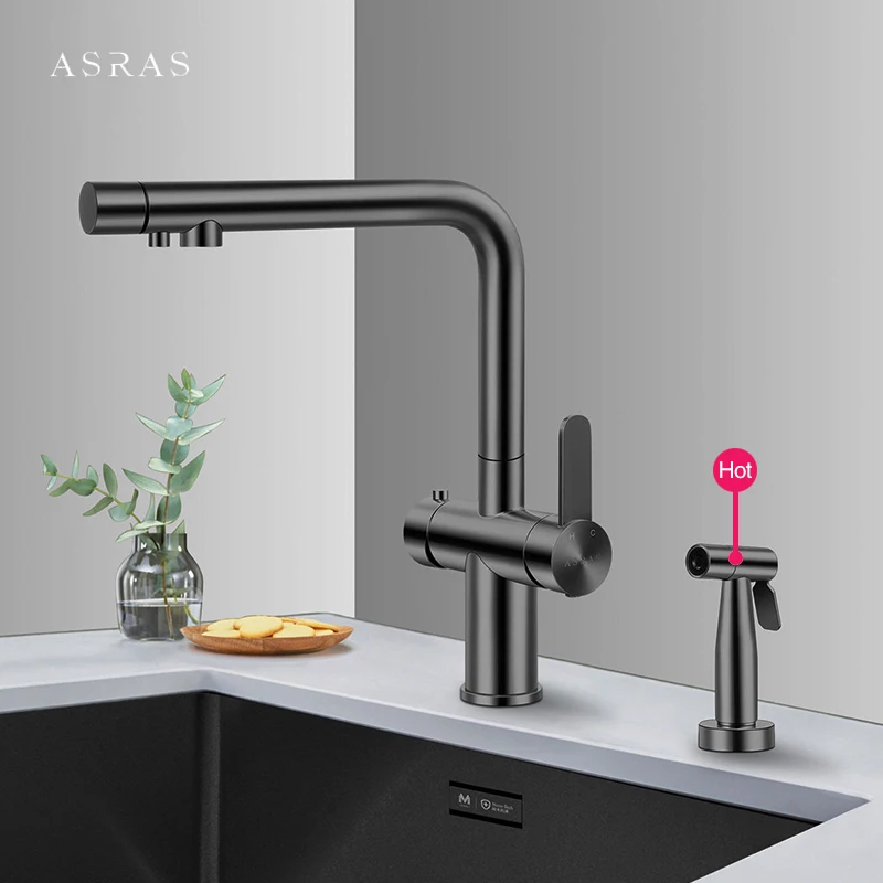 

ASRAS New Brass Kitchen Sinks Faucet 3 In 1 Hot And Cold Water Filter Drinking Water Kitchen Faucet With Hot Water Spray Gun Tap