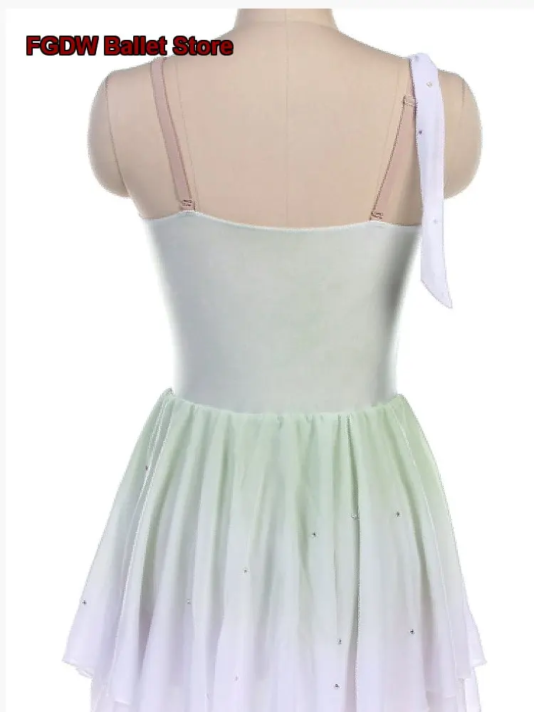 Cupid Children's Professional Performance Gradient Green Competition Chiffon Skirt Women's Skirt Adult Kids