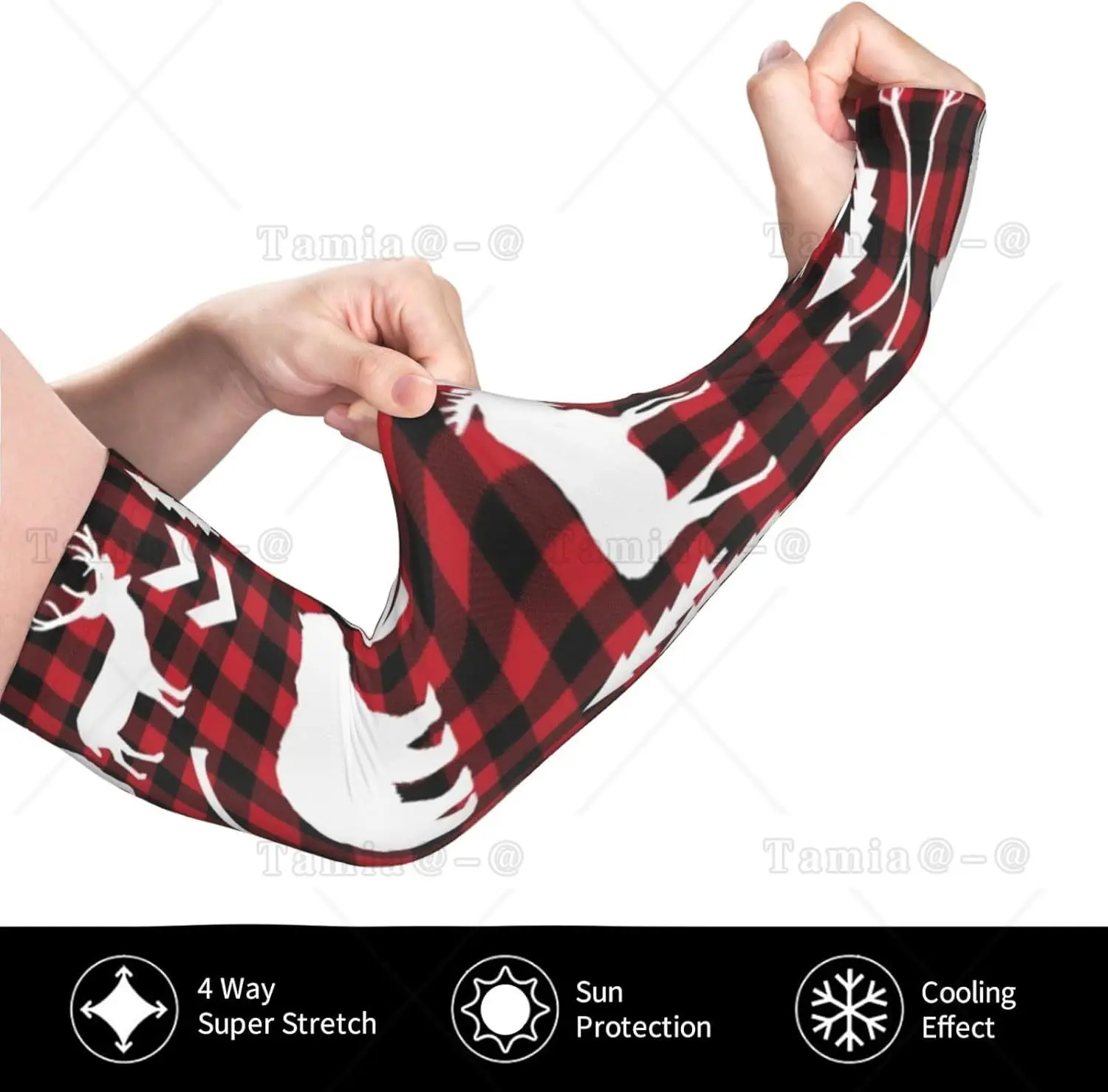 Cute Christmas Red and Black Plaid Snowflakes Arm Sleeves Uv Protection Sun Unisex Sport Ice Silk Sleeves