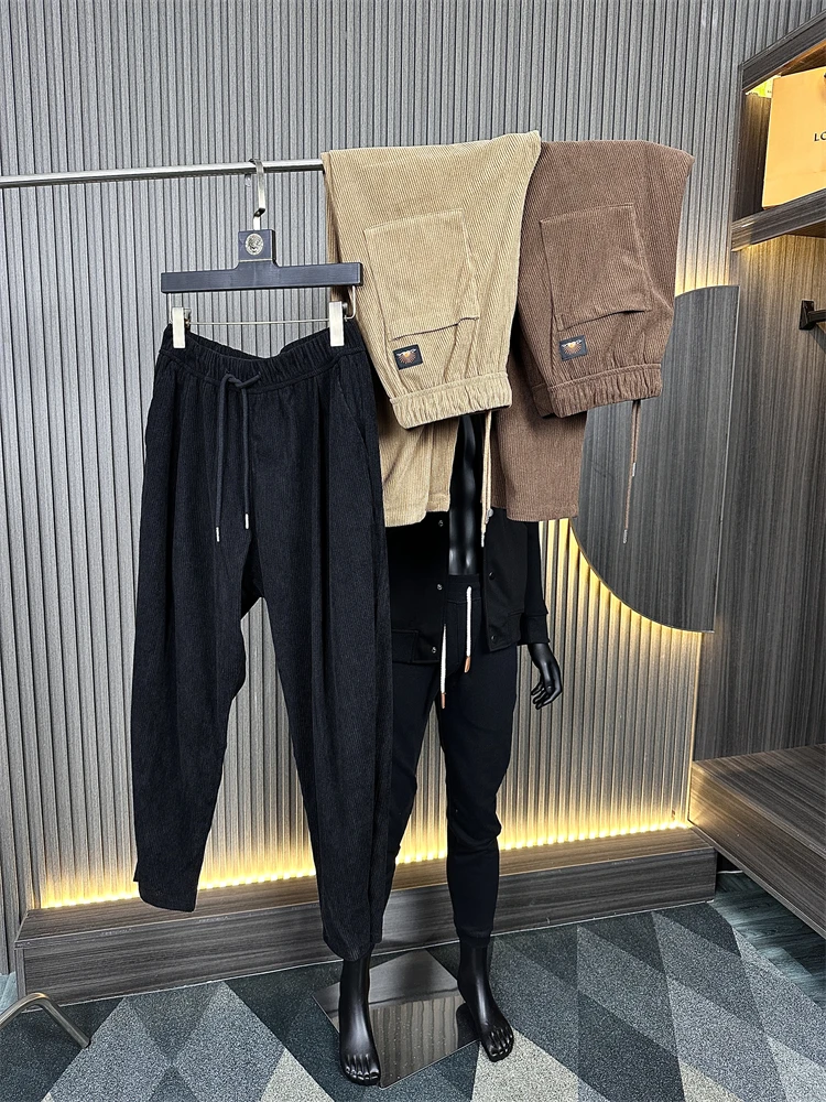 

Retro American Sle Corduroy Men's Thermal Pure Color Slim Fit Casual Pants Faionable Urban Sle Autumn Winter Trousers