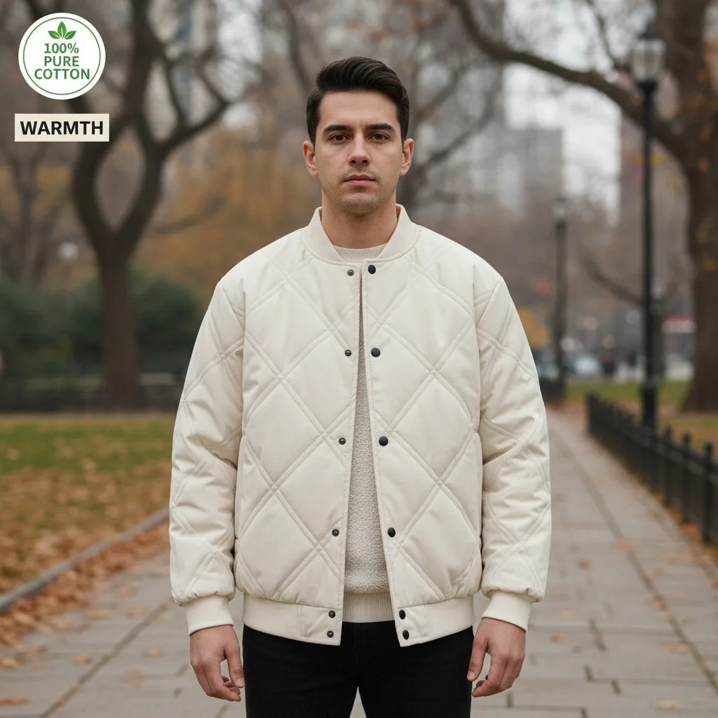 

Winter Men Padded Jacket Thickened Outdoor Riding Windproof Warm Parka Fashion Baseball Collar Travel Lightweight Windbreaker