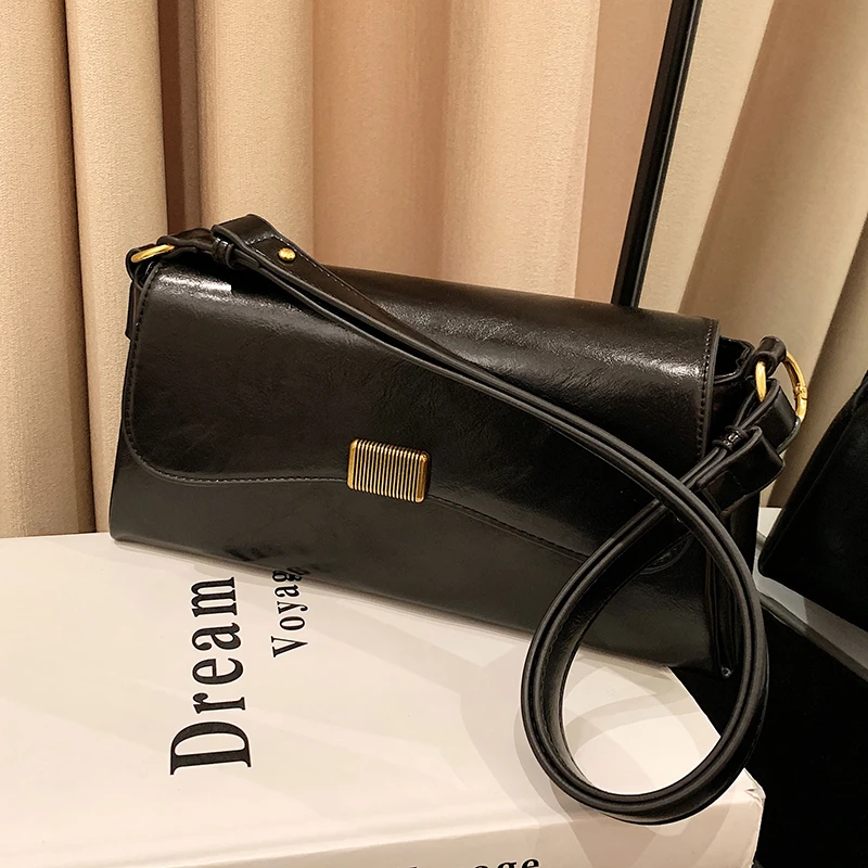 Retro PU Crossbody Bag 2023 New Autumn/Winter Ladies Soft Leather Magnetic Snap Zipper Shoulder Bag Classic Elegant Underarm Bag