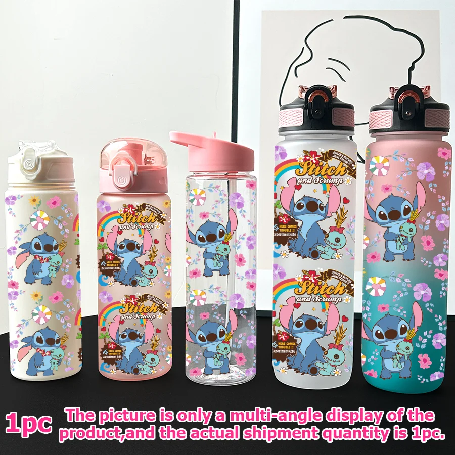 

1Pc Disney Stitch Rainbow Pattern 23-32oz Multi-style Plastic Water Bottle Portable Sports Cup Birthday Gift Back To School Cup