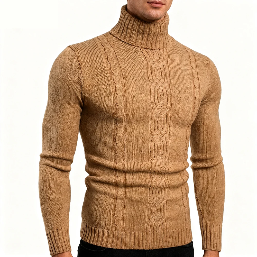 

Утепленный свитер-пальто цвета хаки с высоким воротником, длинными рукавами, эластичный, для мужчин, теплый, модный, вязаный, для осени и зимы