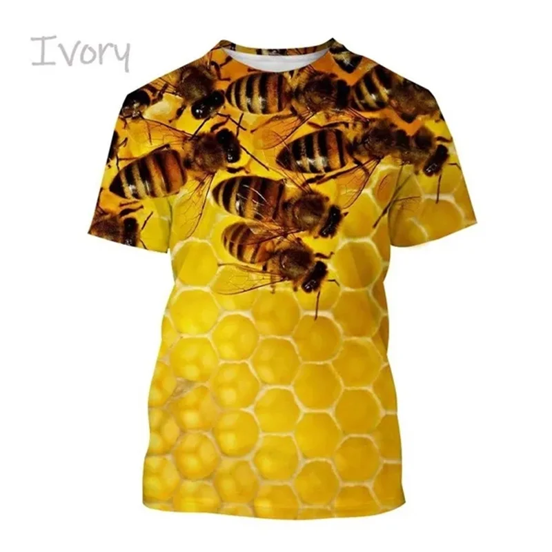 Insect Bee Graphic T Shirt for Men 3D Hive Honey Honeycomb Printing Tee Shirts Kawaii Cute Kids y2k Tops Womens Clothing T-shirt