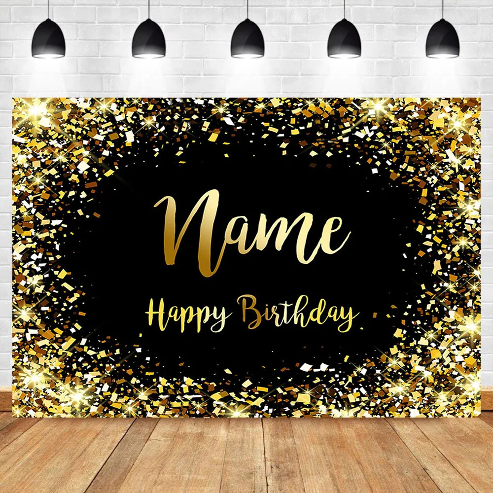 Custom Name Photo Gold Silver Glitter Birthday Party Banner Backgrounds Baby Shower Kid Adult Name DIY Photo Shoot Backdrop